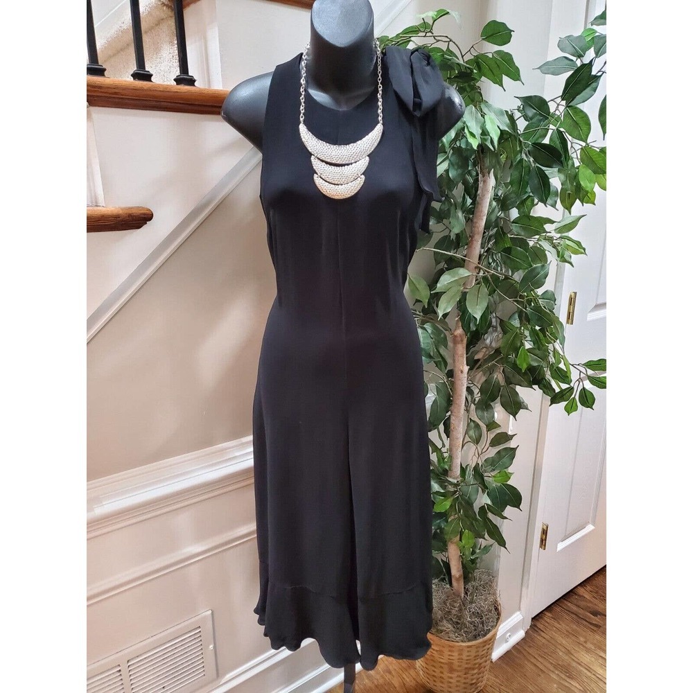 French Collection Women Solid Black Polyester Sleeveless Casual Jumpsuit Size 4